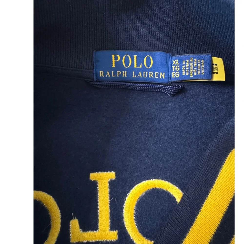 Polo Ralph Lauren Mens Varsity Letterman Jacket Navy Blue Yellow XL Logo Back
